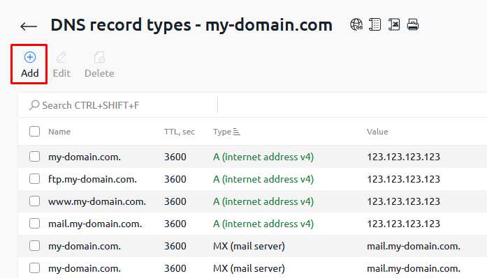 Добавление ресурсных записей к домену в DNS хостине - 4