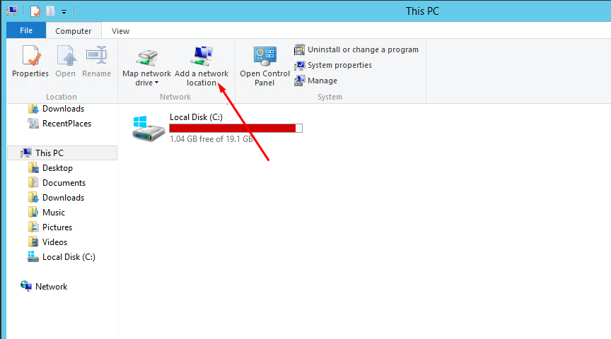 External FTP storage: Connect folder to the Windows server. - 1