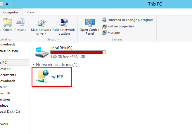 External FTP storage: Connect folder to the Windows server. - 9