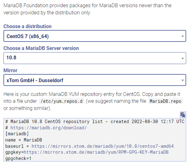 How to install MariaDB 10.8 on CentOS 7 or upgrade from mysql 5.7 - 7
