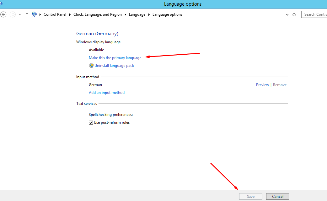How to change language in Windows 2012 - 8