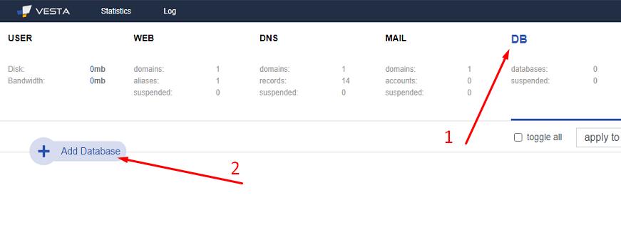 Adding a database to the VestaCP panel - 1